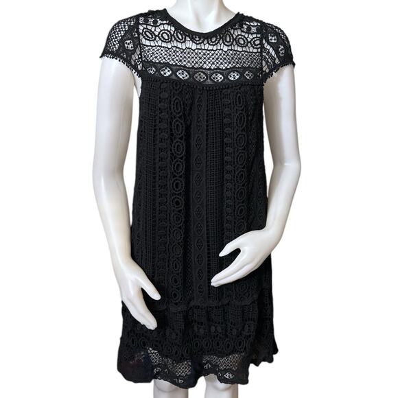Anthropologie Dresses & Skirts - Anthropologie Maeve Cap Sleeve Cotton Crochet Tunic Dress in Black Size Small